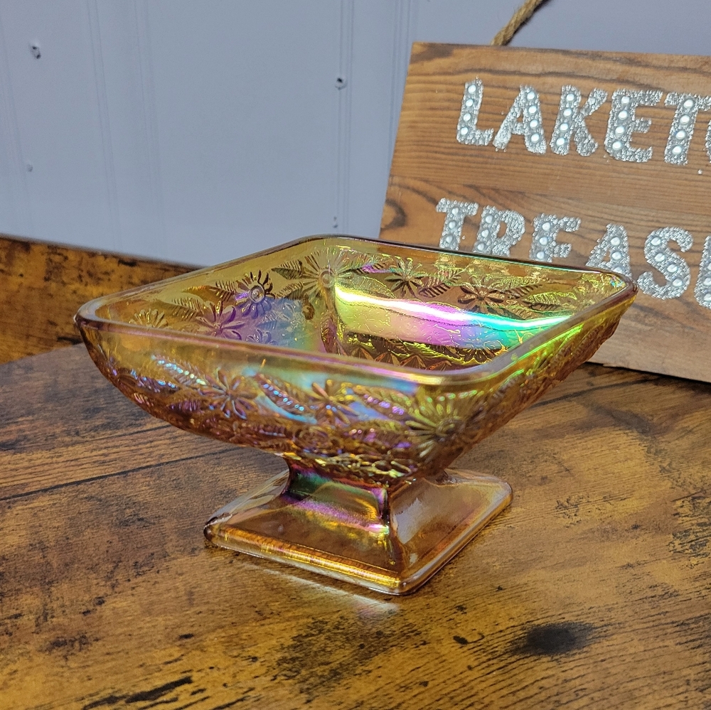 Vintage Indiana Amber carnival glass candy dish
